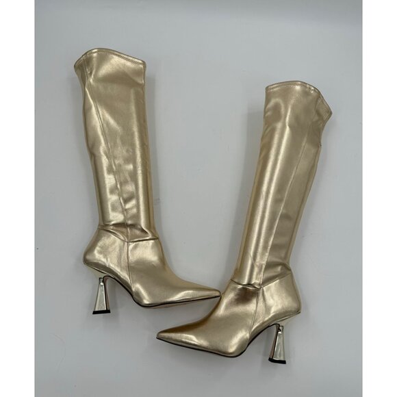 Franco Sarto Alta Gold Knee-High Pointed-Toe Boots  Heels Size 6.5 - Picture 4 of 10